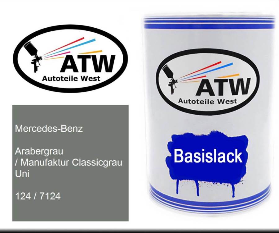 Mercedes-Benz, Arabergrau / Manufaktur Classicgrau Uni, 124 / 7124: 500ml Lackdose, von ATW Autoteile West.